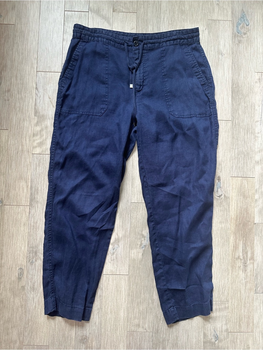 Lauren Ralph Lauren 100% Linen Navy Drawstring Jogger Pants Size 10‎